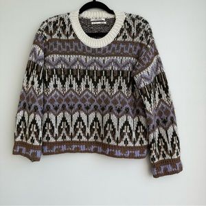 Anthropologie Aztec Boho Boxy Sweater Purple White XSmall Wool Blend